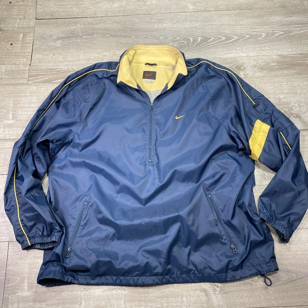 Nike Pullover Jacket Mens 2XL Blue 1/4 Zip Lined Windbreaker Swoosh Athletic